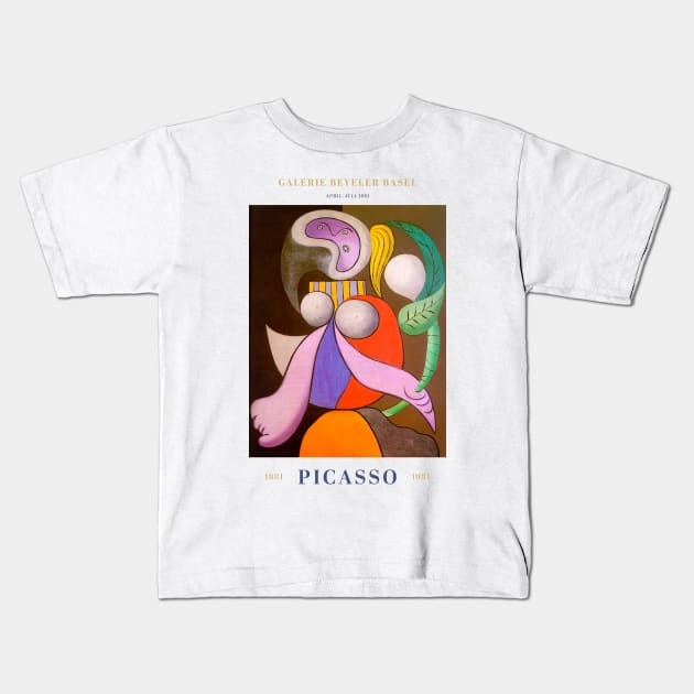 Pablo Picasso Exhibition Art Poster - Femme a la Fleur 1981 Kids T-Shirt by notalizard